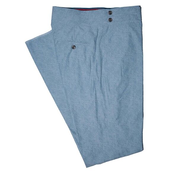 Mens Gurkha Pants 34 Blue White Striped Cotton Slim Straight Flat Front Chinos